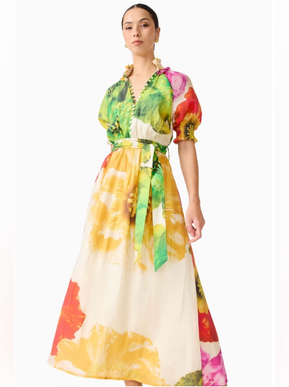 ELLIATT Lilia Puff Sleeve Maxi Dress in Floral Multi wedding Guest Size S NWT - Picture 3 of 9